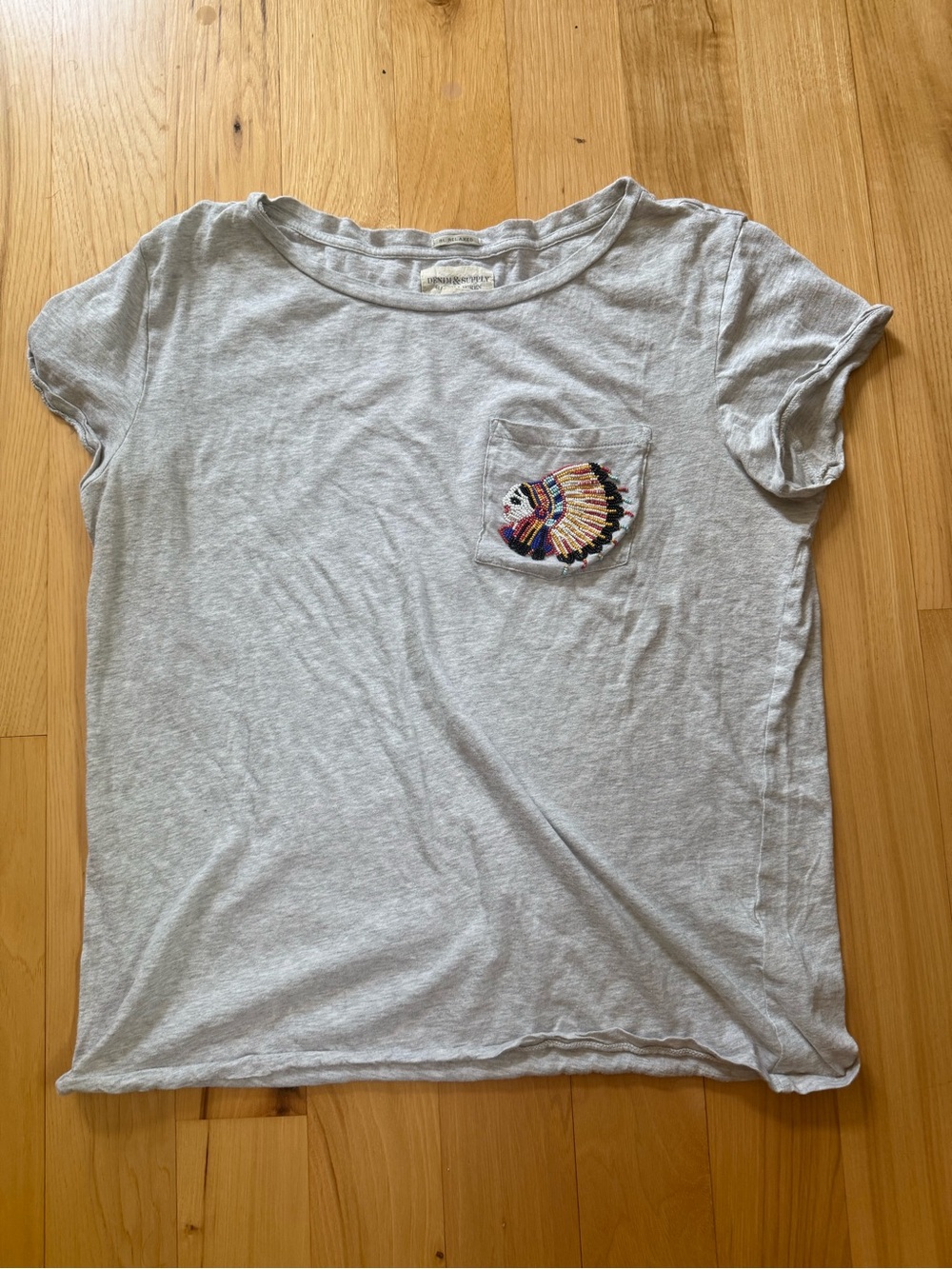Vintage Denim & Supply Ralph Lauren Grey Bead T-Shirt Single stitch medium EUC
